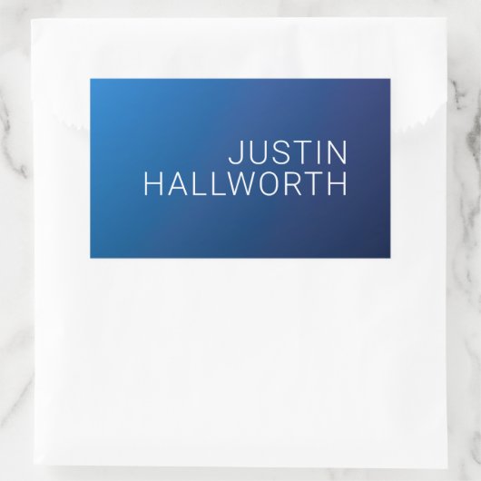 Modern Dark Blue Gradient & Minimal Editable Text Rechteckiger Aufkleber (Tasche)