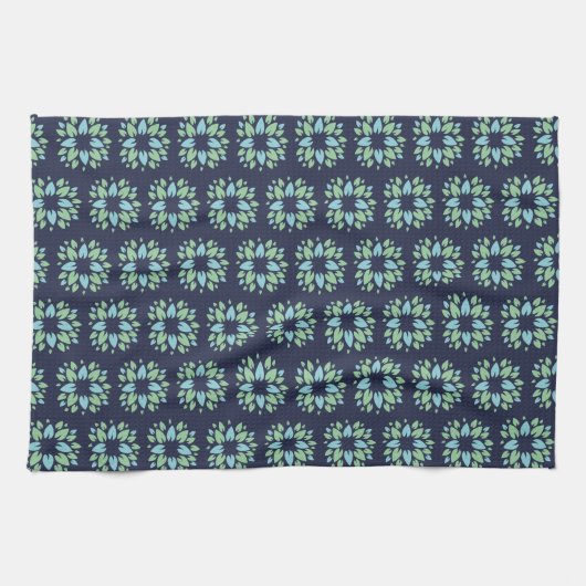 Modern Dark Blue Green Floral Pattern Geschirrtuch (Horizontal)