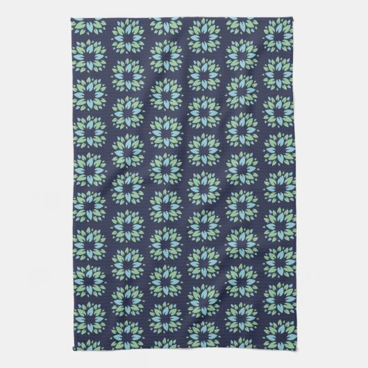 Modern Dark Blue Green Floral Pattern Geschirrtuch (Vertikal)