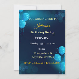 Modern Dark Blue Illustrative Birthday Invitation Einladung