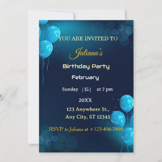 Modern Dark Blue Illustrative Birthday Invitation Einladung