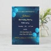 Modern Dark Blue Illustrative Birthday Invitation Einladung (Stehend Vorderseite)