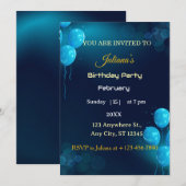 Modern Dark Blue Illustrative Birthday Invitation Einladung (Vorne/Hinten)