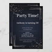 Modern Dark Blue & Silver 18th Birthday Invitation Einladung (Vorne/Hinten)