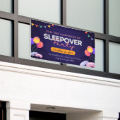 Modern Dark Blue Sleepover Party with Illustration Banner (Äußeres Gebäude)