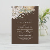 Modern Dark Brown Floral & Palm Wedding Einladung (Stehend Vorderseite)