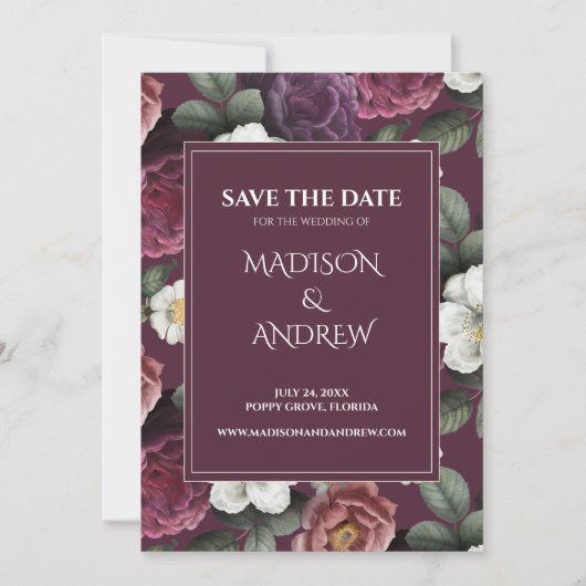 Modern Dark Burgundy Peonies Save the Date Card (Vorderseite)