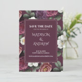 Modern Dark Burgundy Peonies Save the Date Card (Stehend Vorderseite)