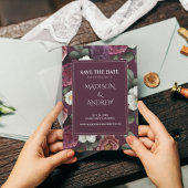 Modern Dark Burgundy Peonies Save the Date Card