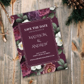 Modern Dark Burgundy Peonies Save the Date Card