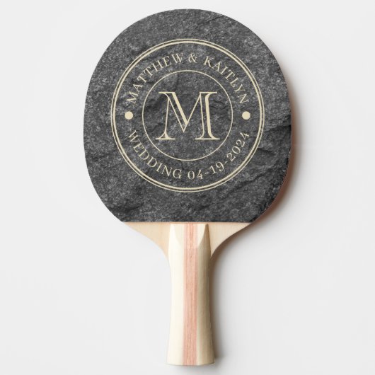 Modern Dark Granite Stone Wedding Monogram Tischtennis Schläger (Vorderseite)