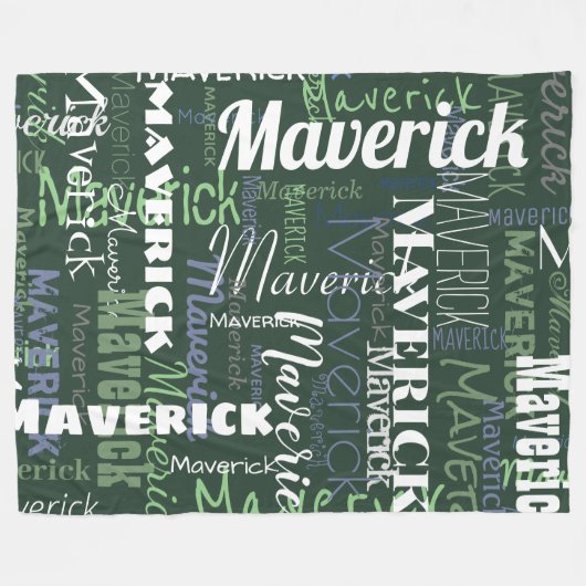 Modern Dark Green Long Name Repeating Pattern Fleecedecke (Vorderseite (Horizontal))