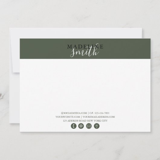 Modern Dark Green Script Flat Note Card Mitteilungskarte (Vorderseite)