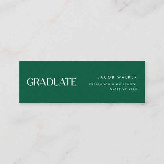 Modern Dark Green Striped Graduation Name Card Mini Visitenkarte (Vorderseite)