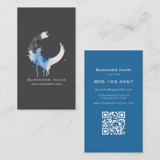 Modern Dark Grey & Blue Watercolor Swirl Visitenkarte