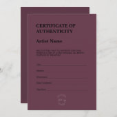 Modern Dark Purple Certificate of Authenticity Dankeskarte (Vorne/Hinten)