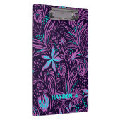 Modern Dark Purple Floral Pattern Personalised Klemmbrett (Rechts)