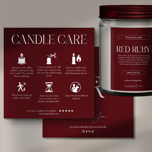 Modern Dark Red Candle Care Card Dankeskarte