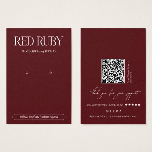 Modern Dark Red Earring Display Card (Vorne & Hinten)