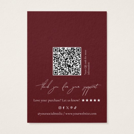 Modern Dark Red Earring Display Card (Rückseite)