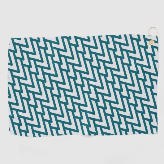 Modern Dark Teal Geometric Pattern on Light Gray Golfhandtuch (Horizontal)