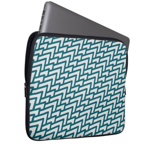 Modern Dark Teal Geometric Pattern on Light Gray Laptopschutzhülle (Vorne Rechts)
