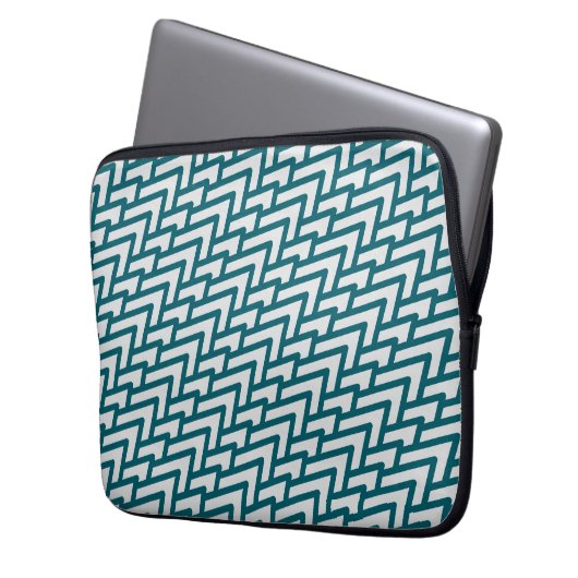 Modern Dark Teal Geometric Pattern on Light Gray Laptopschutzhülle (Vorderseite Links)