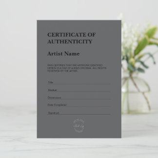 Modern Dark Theme Certificate of Authenticity Dankeskarte