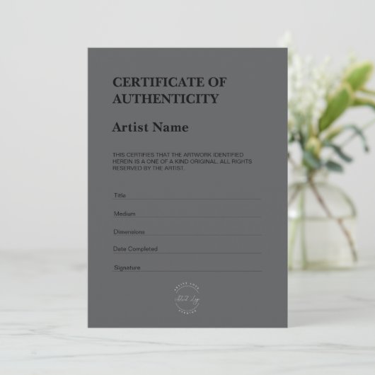 Modern Dark Theme Certificate of Authenticity Dankeskarte (Stehend Vorderseite)
