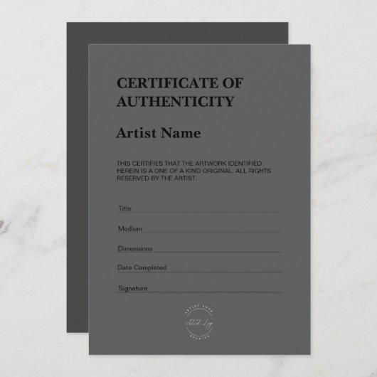 Modern Dark Theme Certificate of Authenticity Dankeskarte (Vorne/Hinten)