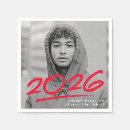 Modern Dashed 2025 Red Foto Abschluss Serviette (Vorderseite)