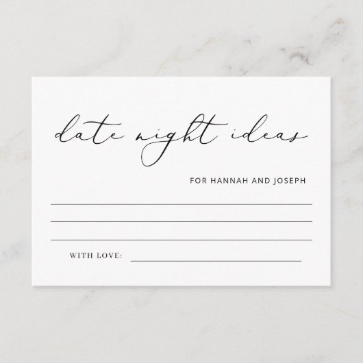 Modern Date Night Ideas Brautparty Game Card Begleitkarte (Vorderseite)