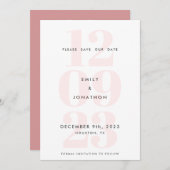 Modern Date Number Typografy Dusty Pink Save The Date (Vorne/Hinten)