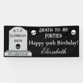 Modern Death to My 40s Black 50th Birthday Party Banner (Horizontal)
