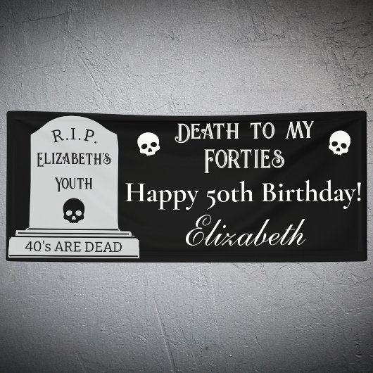 Modern Death to My 40s Black 50th Birthday Party Banner