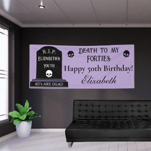 Modern Death to My 40s Lila 50th Birthday Party Banner