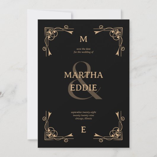 Modern Deco | Black and Gold Photo Back Wedding Save The Date (Vorderseite)