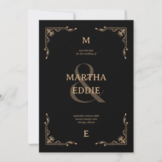 Modern Deco | Black and Gold Photo Back Wedding Save The Date (Vorderseite)