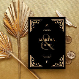 Modern Deco | Black and Gold Photo Back Wedding Save The Date