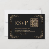 Modern Deco | Black and Gold Wedding QR Code RSVP Karte (Vorderseite)