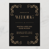 Modern Deco | Elegant Black and Gold Wedding Einladung (Vorderseite)