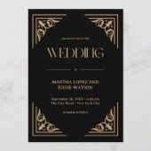 Modern Deco | Elegant Black and Gold Wedding Einladung (Vorderseite)