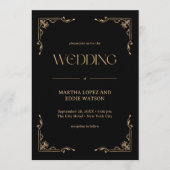 Modern Deco | Elegant Black and Gold Wedding Einladung (Vorderseite)