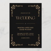 Modern Deco | Elegant Black and Gold Wedding Einladung (Vorderseite)