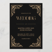 Modern Deco | Elegant Black and Gold Wedding Einladung (Vorderseite)