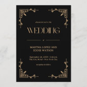 Modern Deco | Elegant Black and Gold Wedding Einladung (Vorderseite)