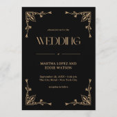 Modern Deco | Elegant Black and Gold Wedding Einladung (Vorderseite)
