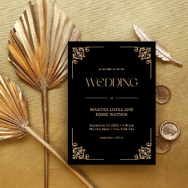 Modern Deco | Elegant Black and Gold Wedding Einladung