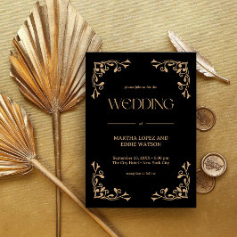 Modern Deco | Elegant Black and Gold Wedding Einladung