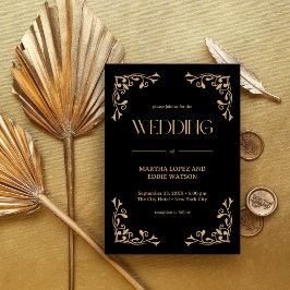 Modern Deco | Elegant Black and Gold Wedding Einladung